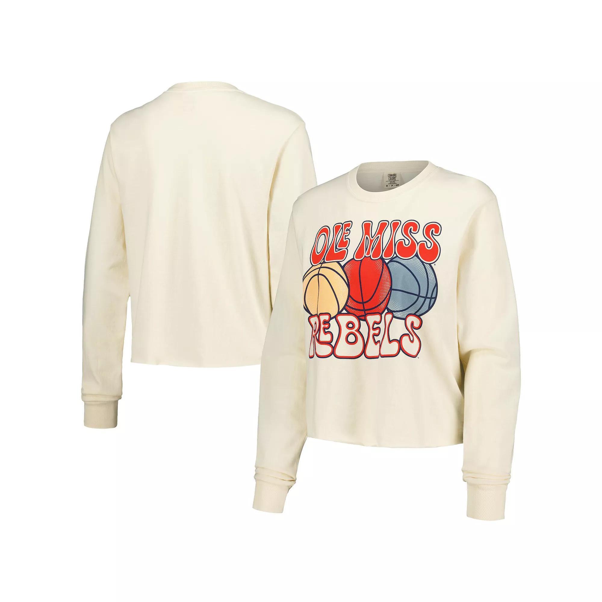 Women's Natural Ole Miss Rebels Comfort Colors Basketball Cropped Long Sleeve T-Shirt, Size: Medium, Beige Product Image