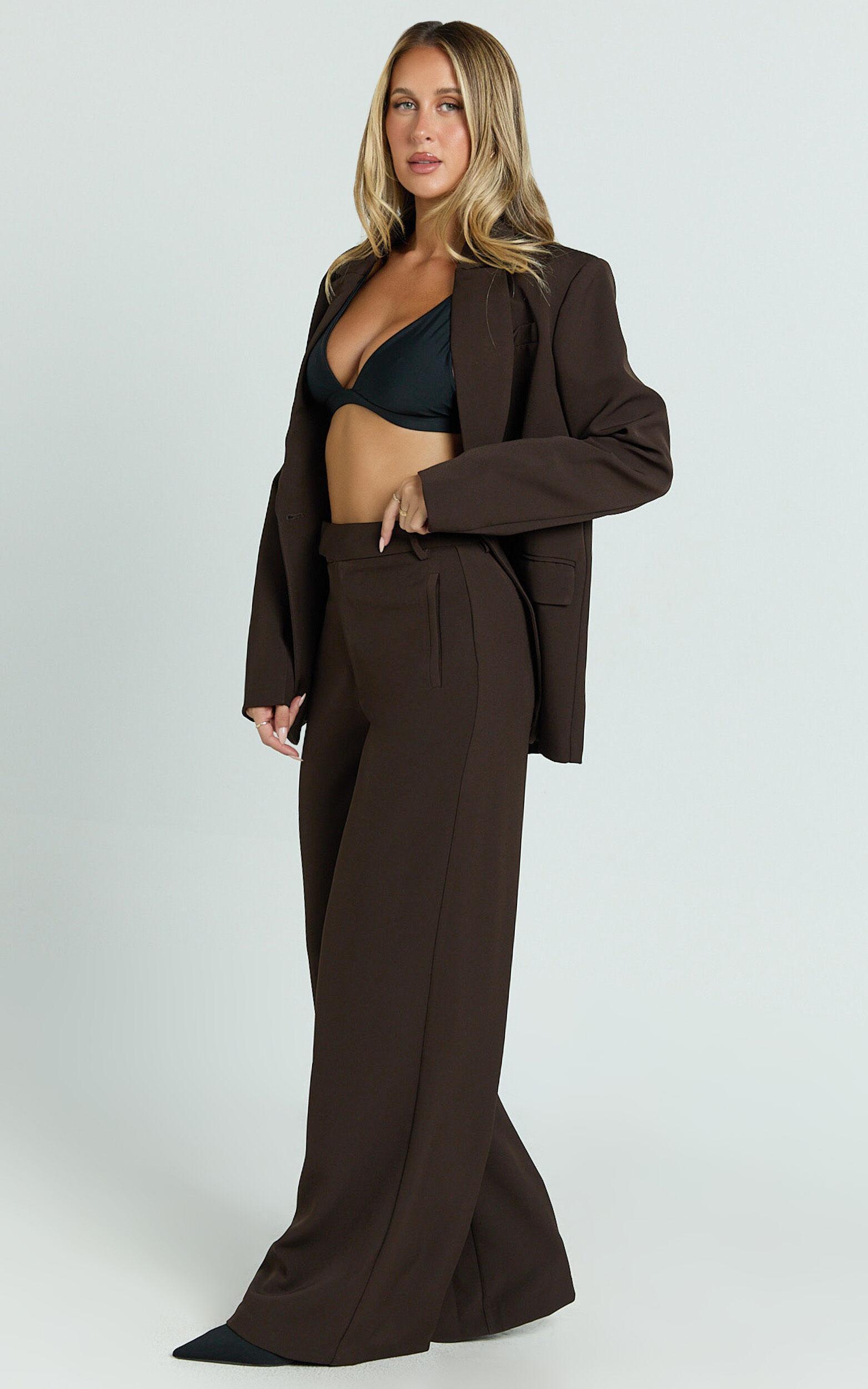 Selena Pants - High Waisted Wide Leg Tailored Pants in Dark Chocolate Product Image