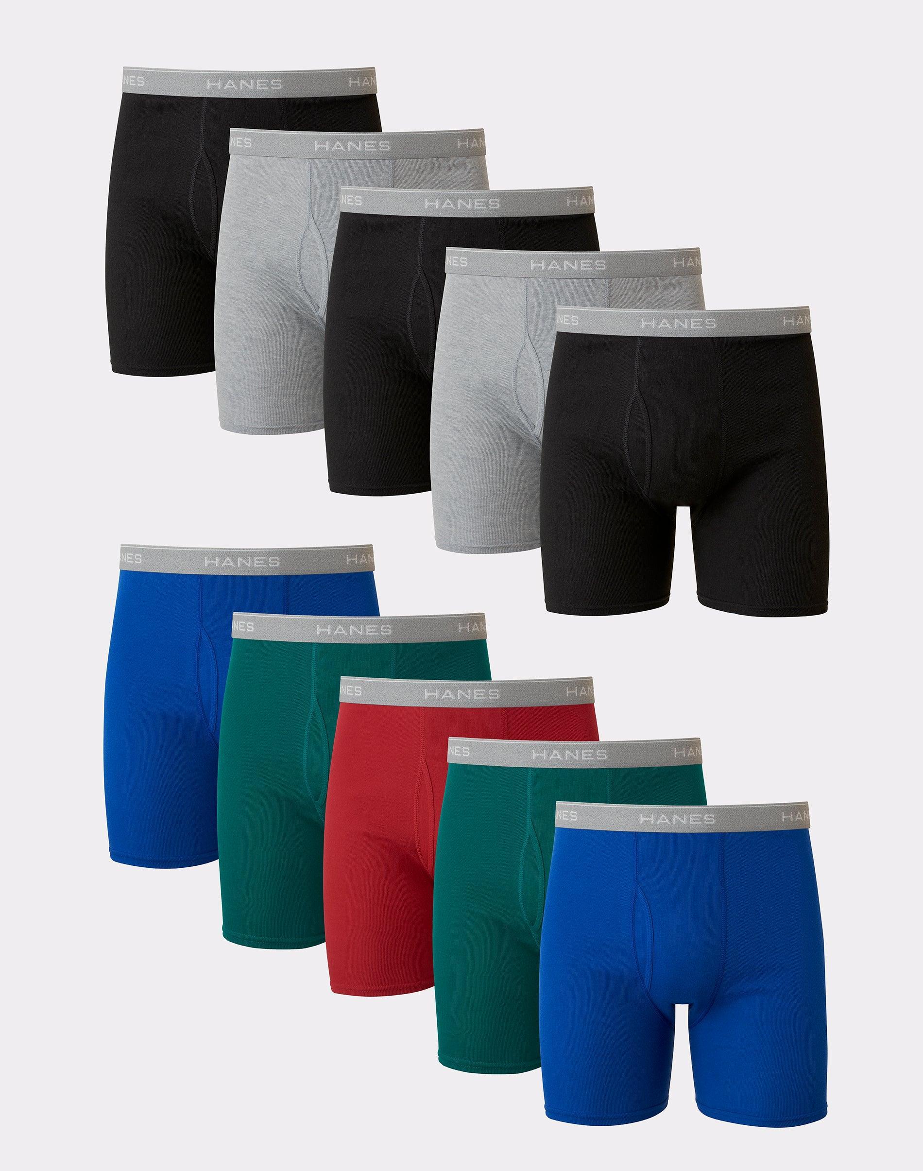 Hanes Red Label Men's Super Value Boxer Briefs 10pk Gray/Green L: Tagless, Breathable, Moisture Wicking Product Image