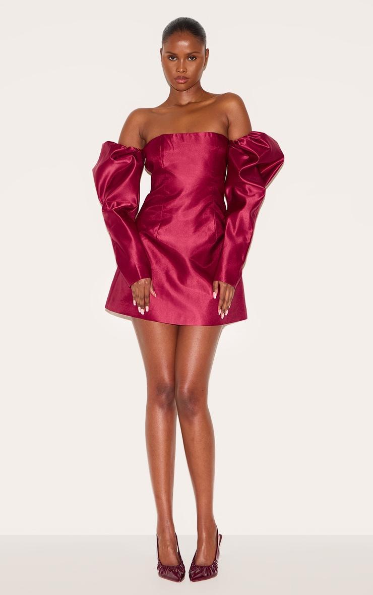 Wine Oversized Puff Sleeve A Line Shift Dress Product Image