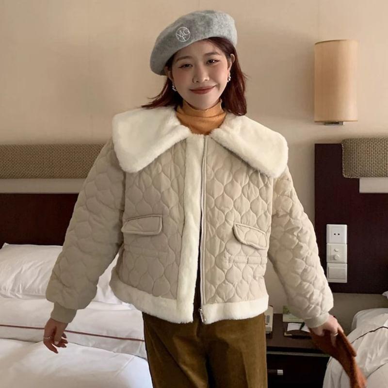 Plain Fluffy Trim Zip Jacket Product Image