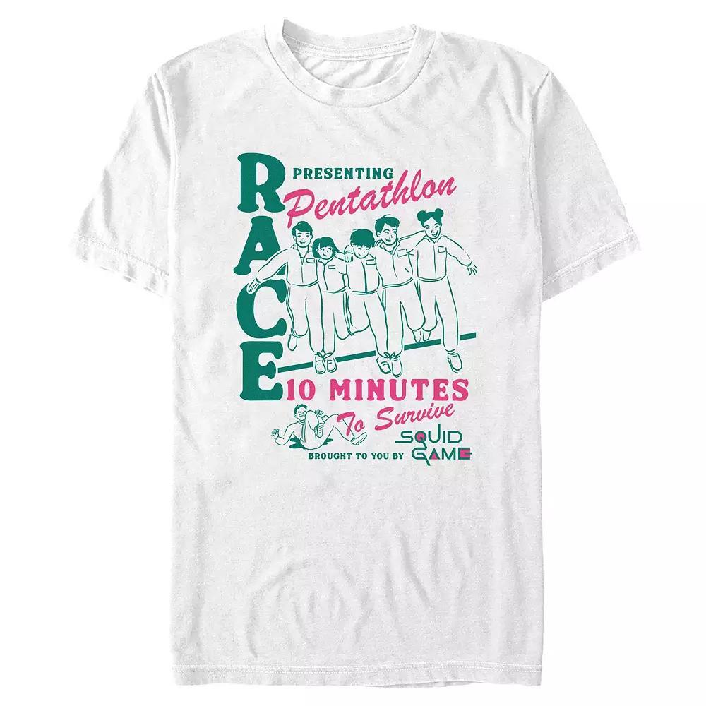 Men's Squid Game Presenting Pentathlon Race Graphic Tee, Size: Medium, White Product Image