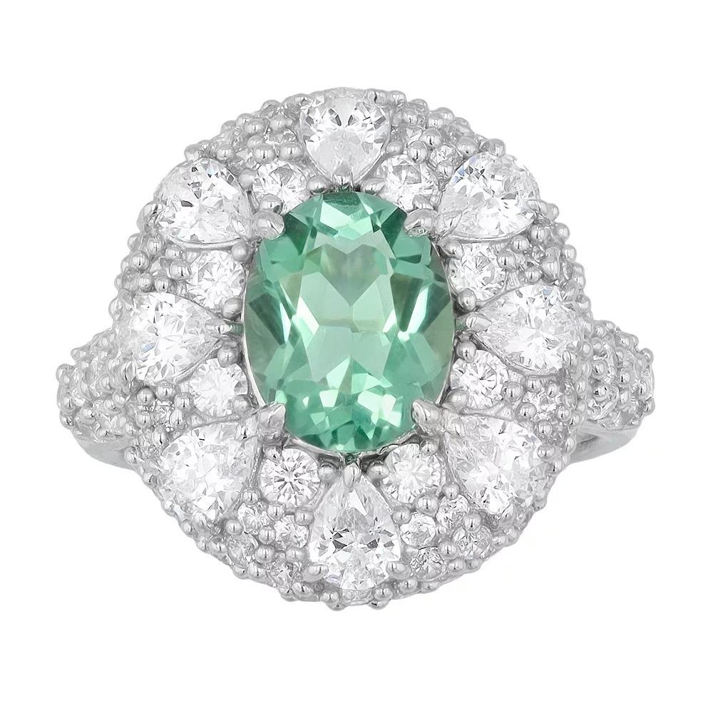 SIRI USA by TJM Sterling Silver Cubic Zirconia & Lab-Grown Green Amethyst Halo Ring, Women's, Size: 9 Product Image