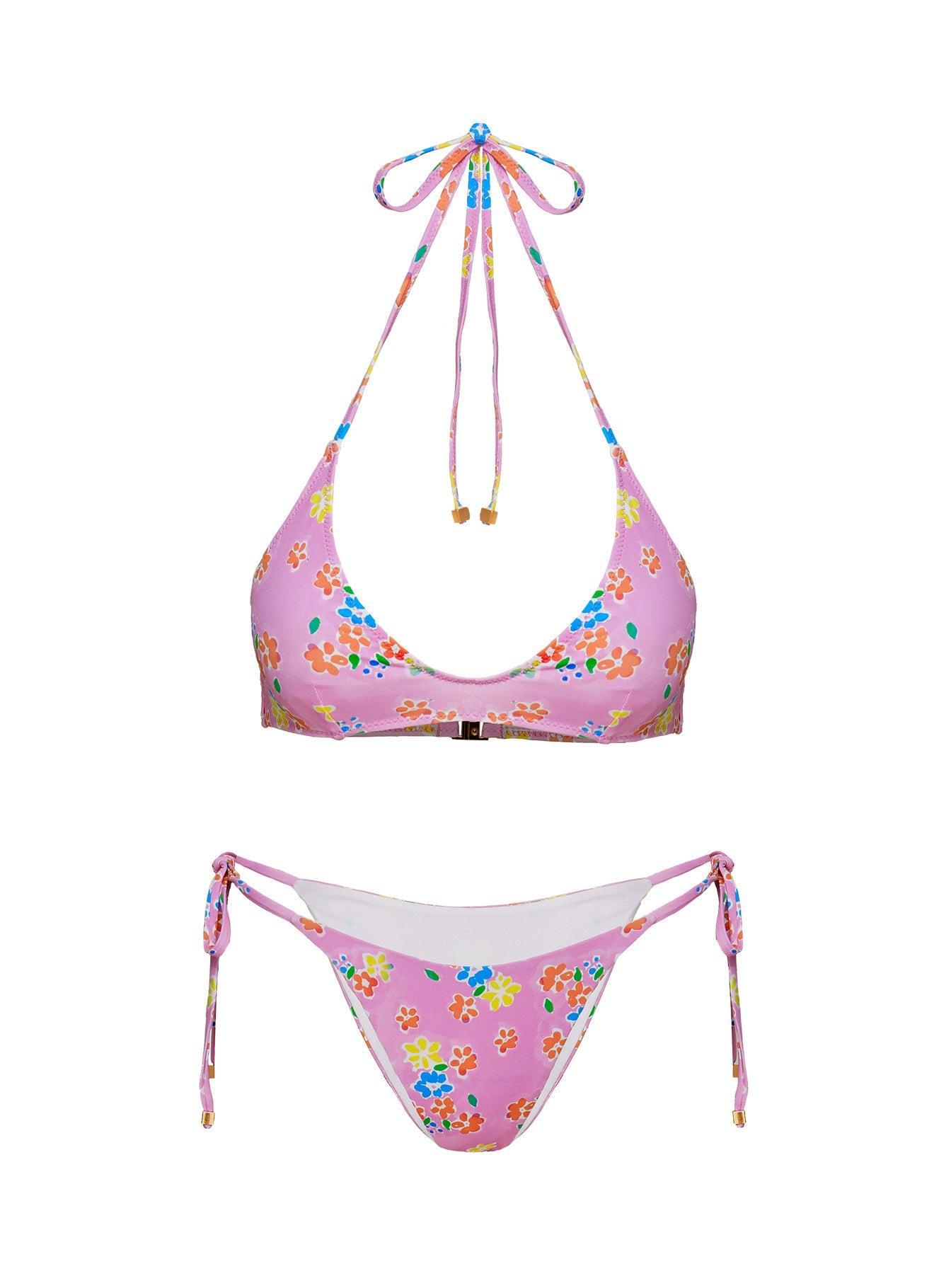 Glora Tie Side Bikini Bottom Pink Floral Product Image