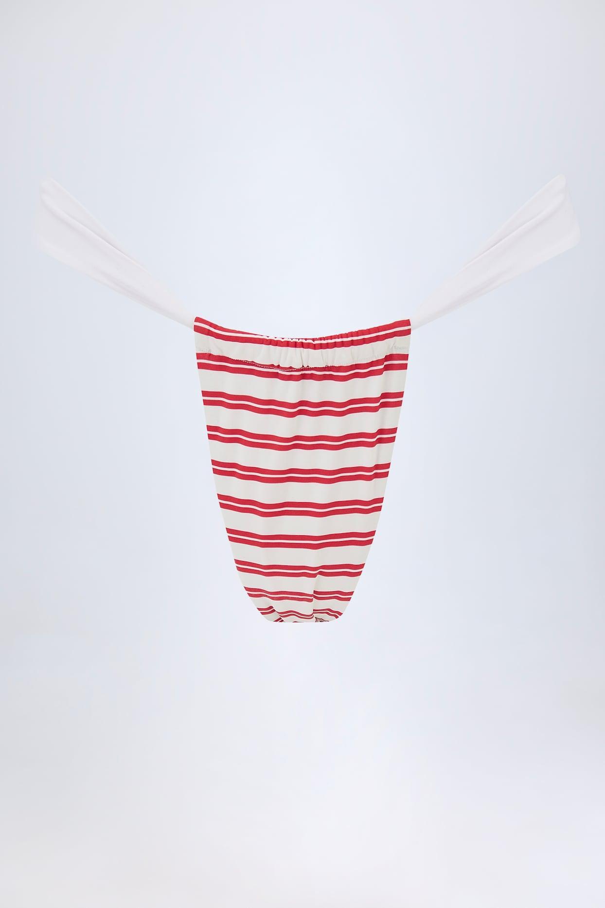 Ruched Cheeky Bikini Bottoms in Cherry Red Double Stripe Product Image