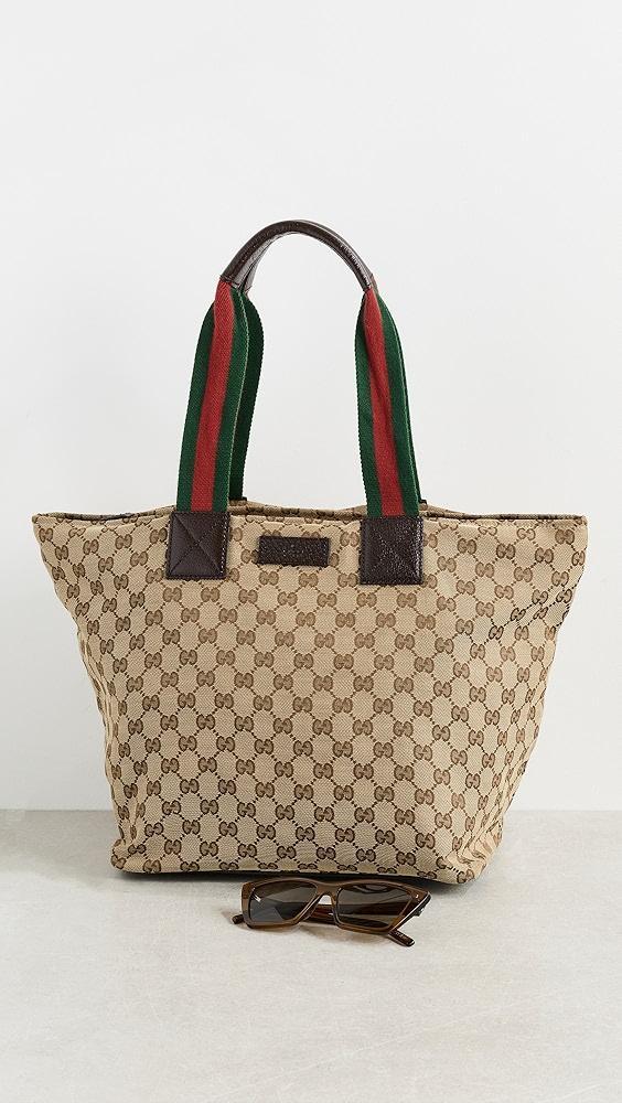 What Goes Around Comes Around Gucci Brown Canvas Web Zip Tote | Shopbop Product Image