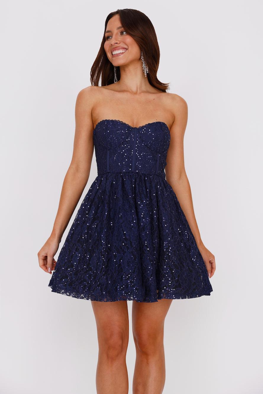 Soirée Star Strapless Sequin Mini Dress Navy Product Image