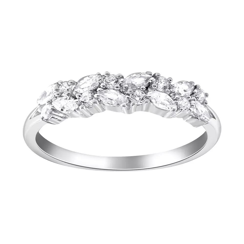 SIRI Rhodium-Plated Sterling Silver Cubic Zirconia Ring with Oval and Round Stone Mix, Women's, Size: 7 Product Image