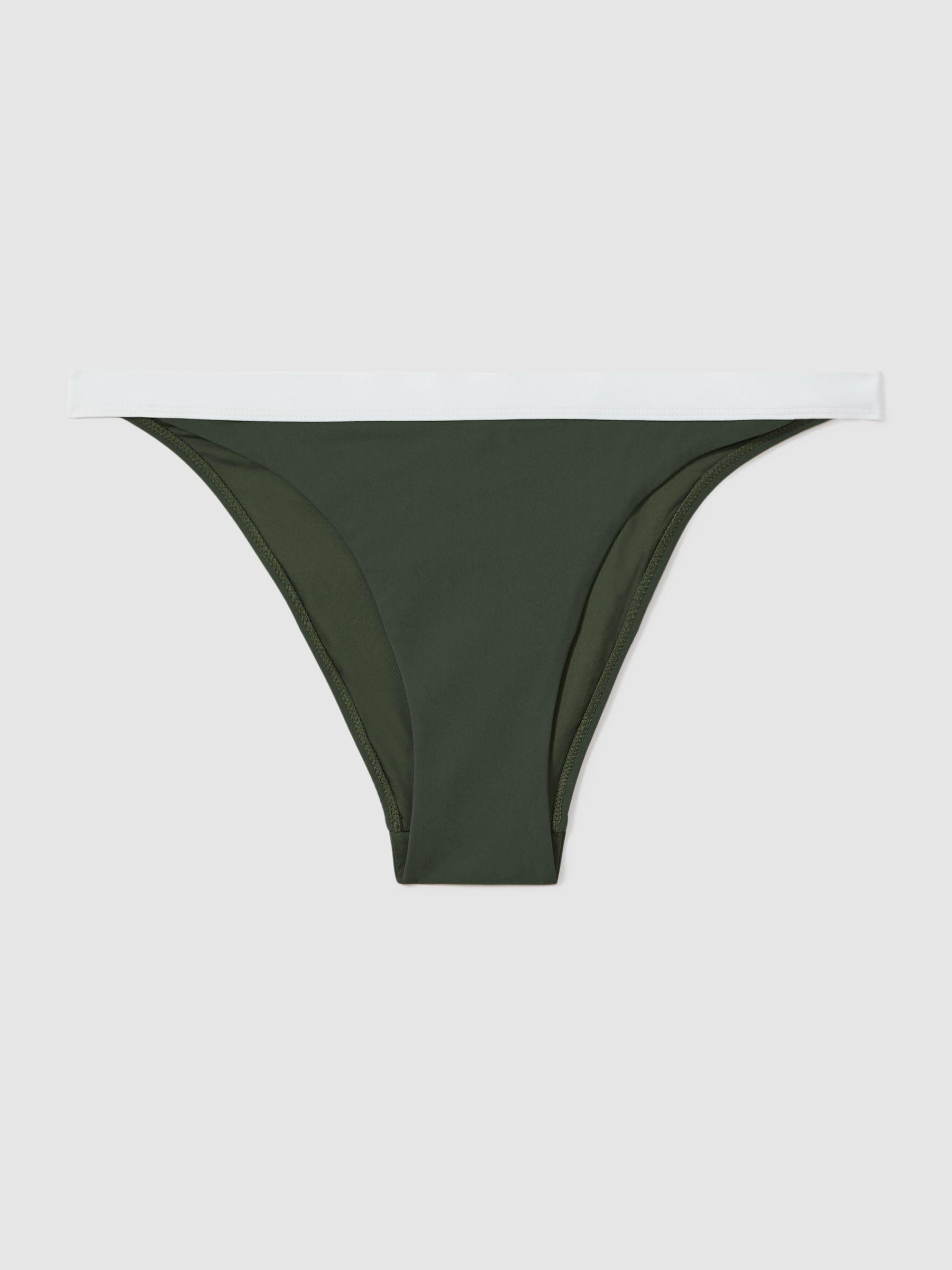 Contrast Trim Bikini Bottoms in Dark Green/White Product Image