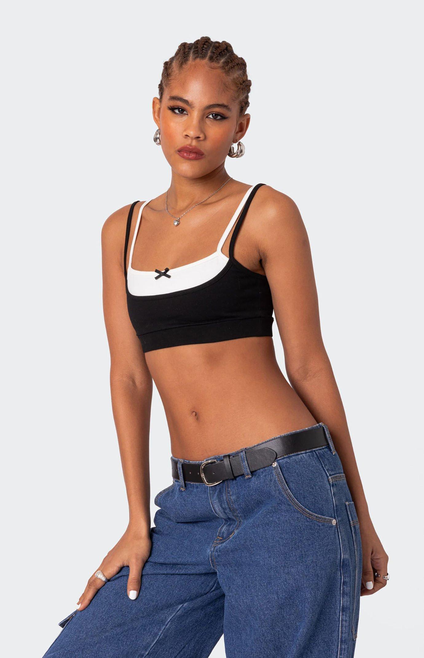 Edikted Women's Gracie Layered Bra Top in White/Black - Product Image