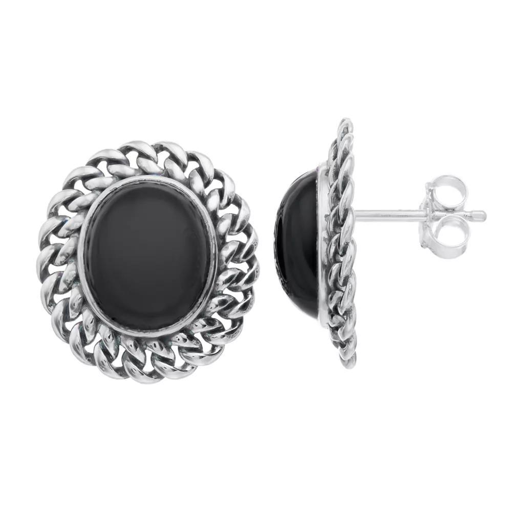 SIRI USA by TJM Sterling Silver Oval Black Onyx Stud Earrings, Women's Product Image