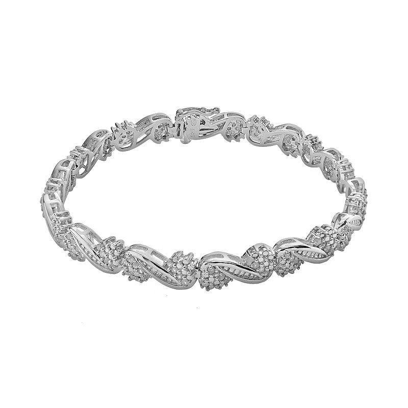 Sterling Silver 1-ct. T.W. Diamond Swirl Bracelet, Women's, Size: 7.5", White Product Image