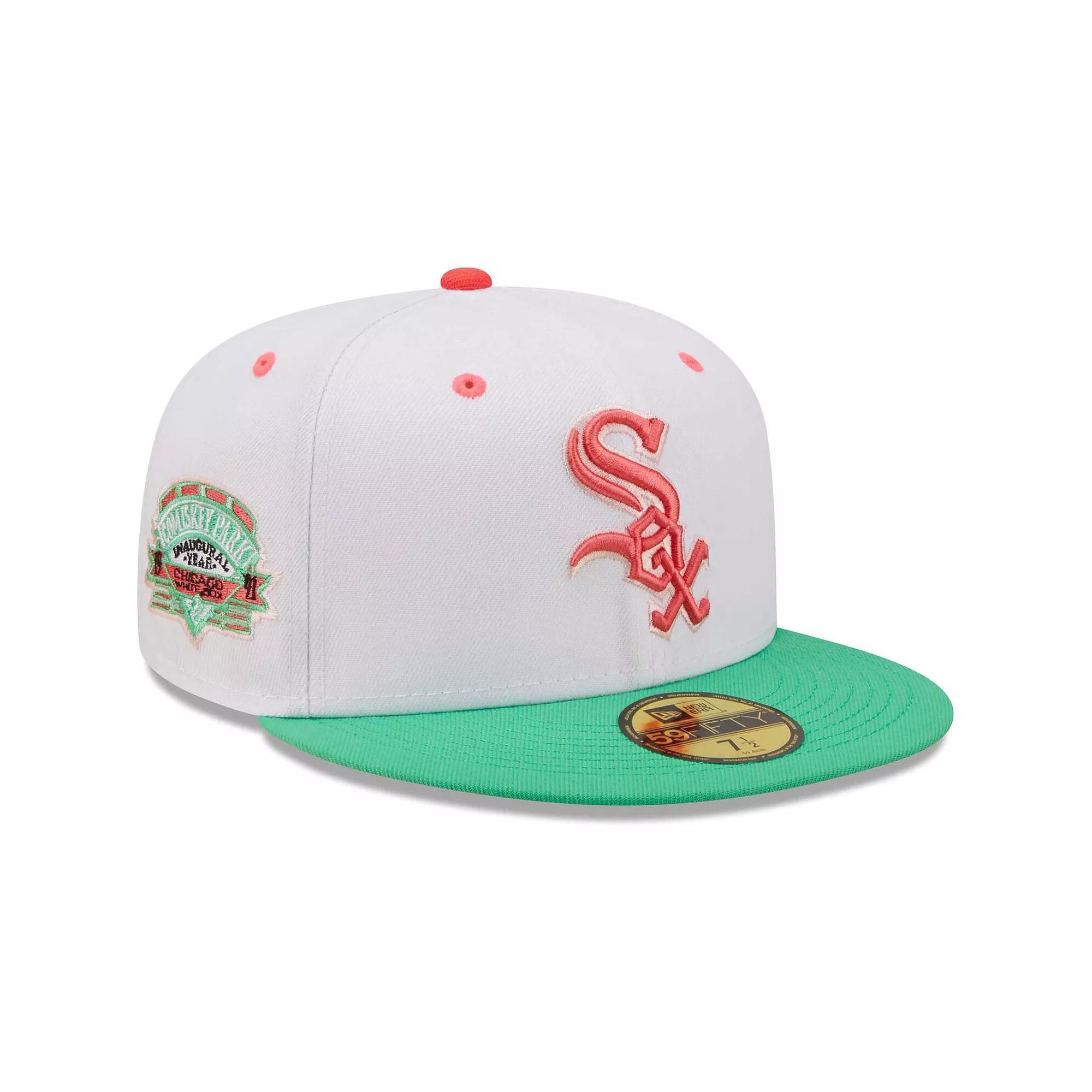 Men's New Era White/Green Chicago White Sox Inaugural Season at Comiskey Park Watermelon Lolli 59FIFTY Fitted Hat, Size: 7 7/8 Product Image