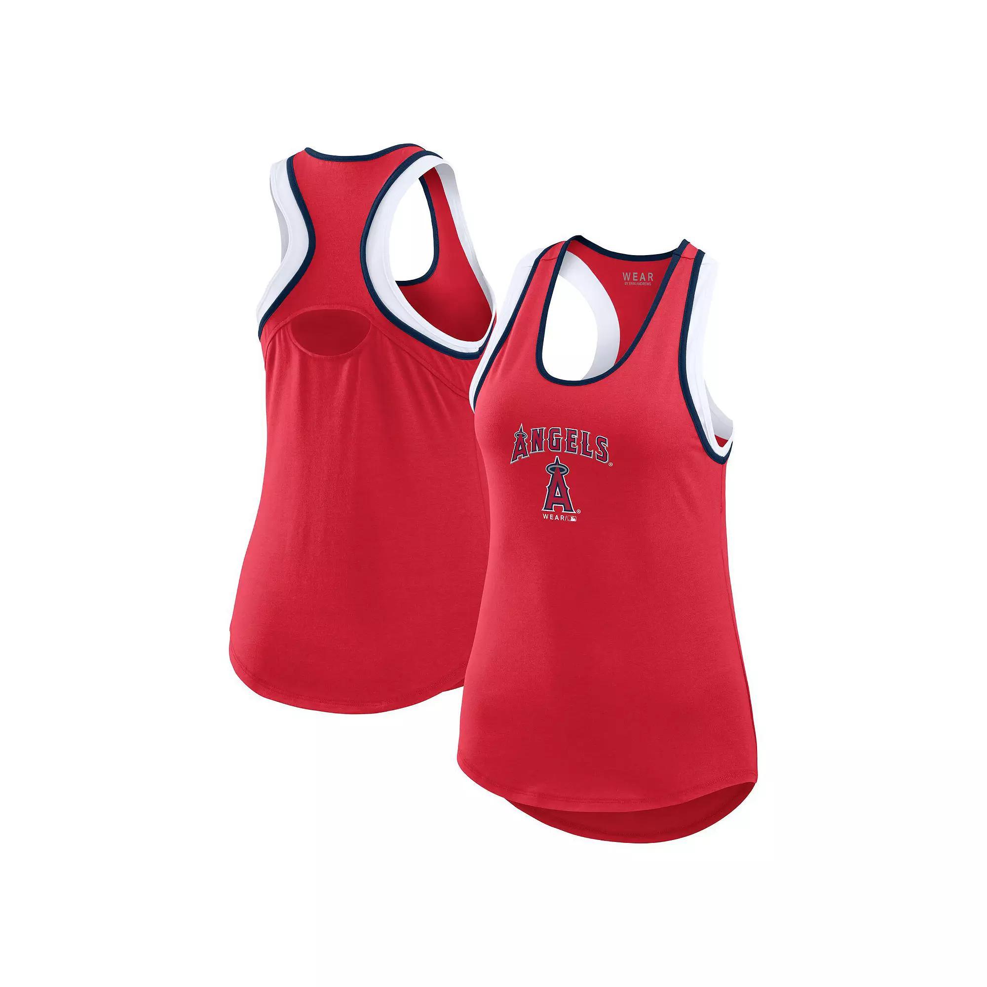 Women's WEAR by Erin Andrews Red Los Angeles Angels Colorblock Racerback Tank Top, Size: Large Product Image