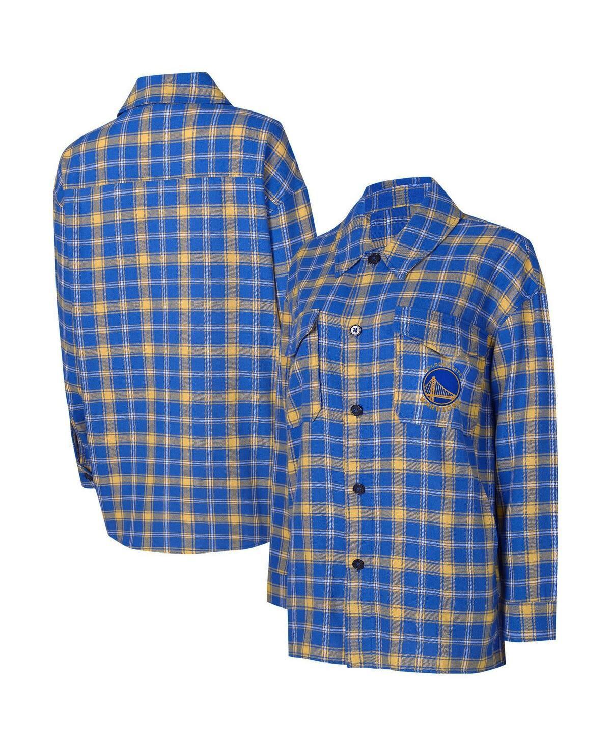 Women's College Concepts Blue/Gold Golden State Warriors Boyfriend Button-Up Nightshirt, Size: Medium Product Image