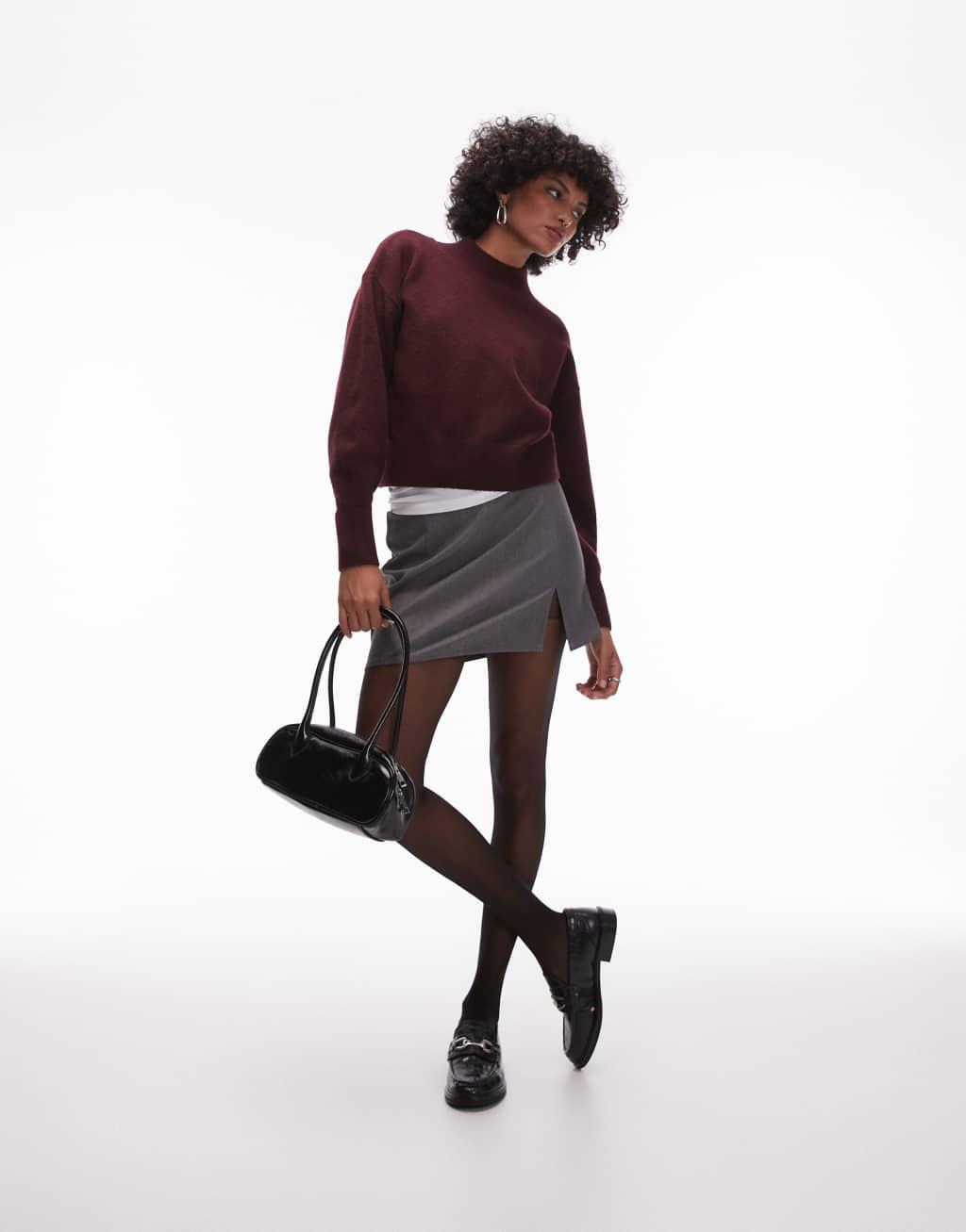 & Other Stories mock neck sweater in burgundy Product Image