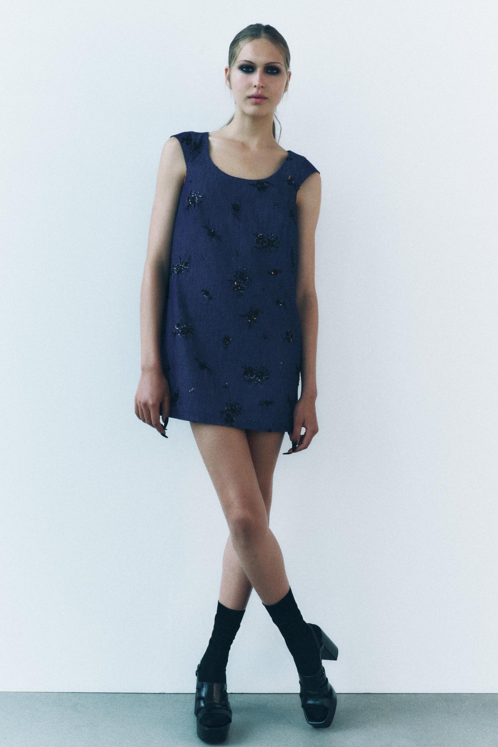 BEADED DENIM EFFECT DRESS ZW COLLECTION Product Image