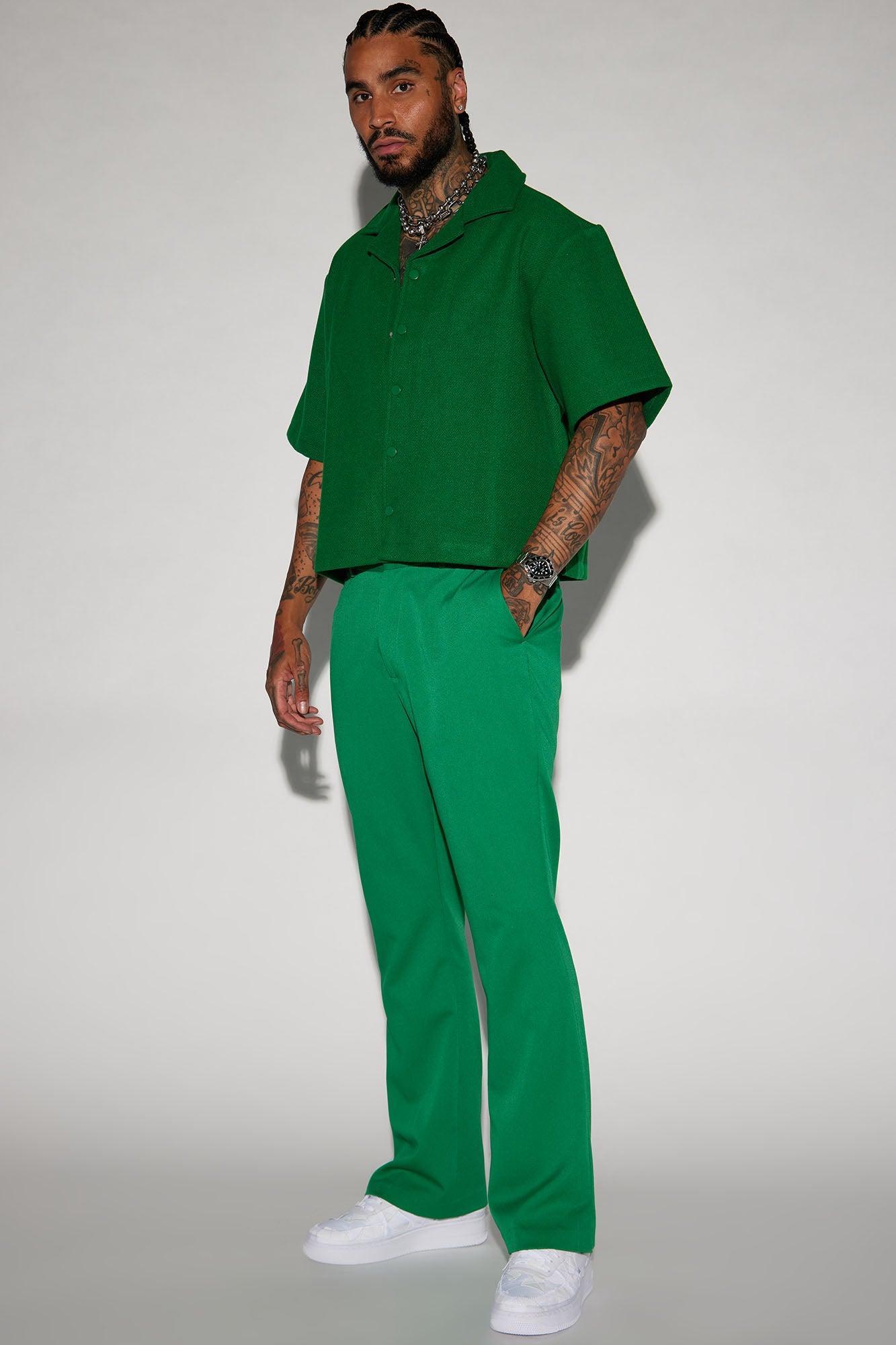 Wilder Textured Weave Cropped Button Up Shirt - Green Product Image