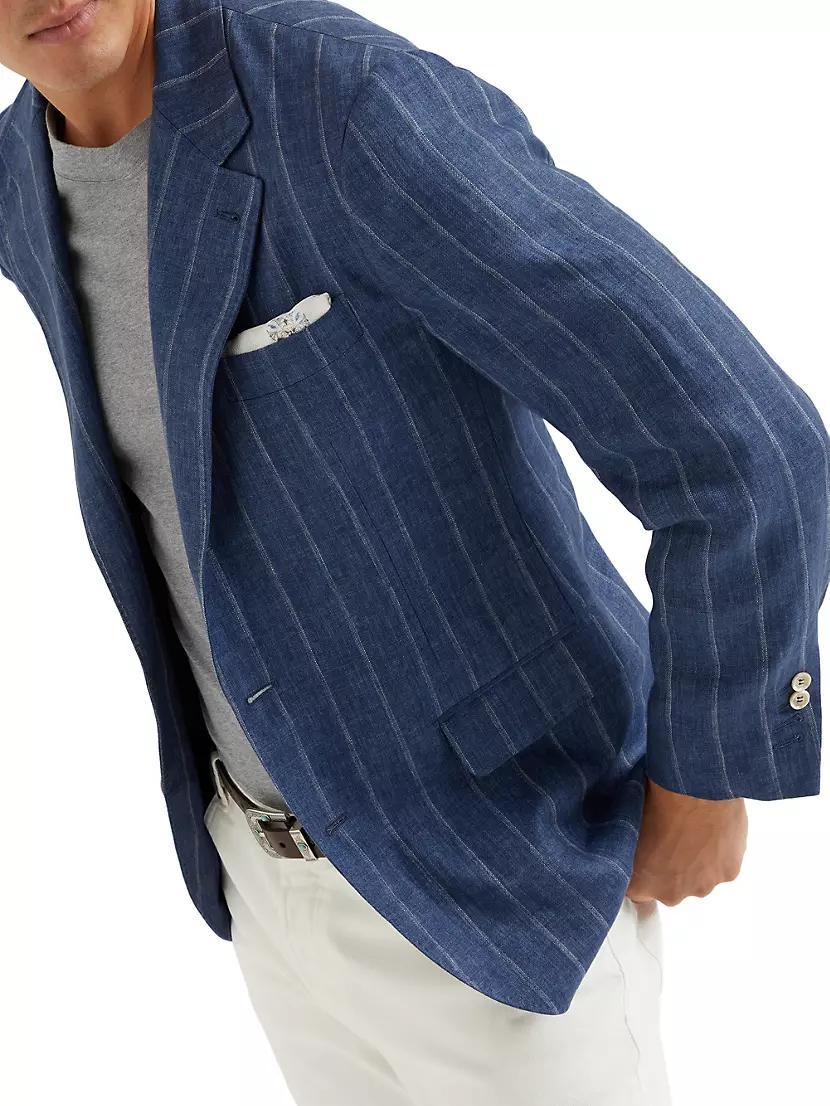 Linen Dégradé Chalk Stripe Twill Deconstructed Blazer Product Image
