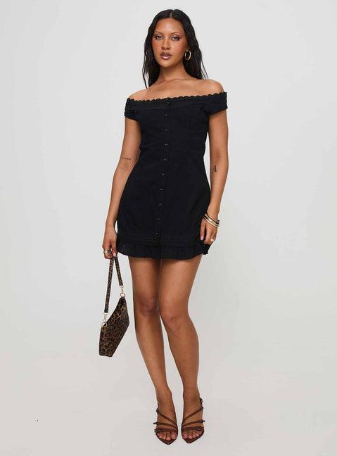 Mirrorball Off The Shoulder Mini Dress Black Product Image