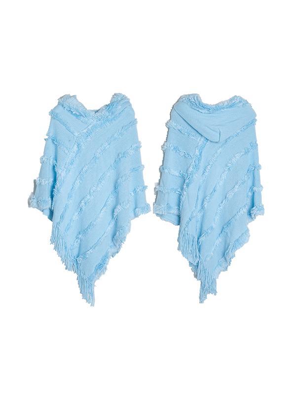 Hooded Keep Warm Solid Color Tasseled Cape Shawl&Cloak Product Image