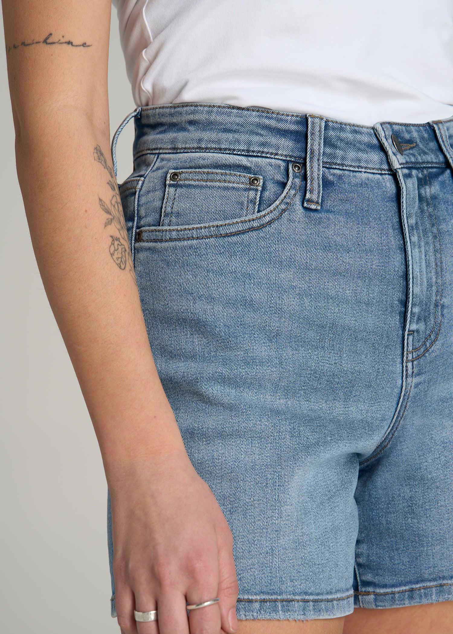 High Rise Denim Shorts for Tall Women in Heritage Faded Product Image