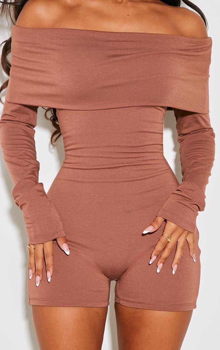 Petite Chocolate Contour Jersey Foldover Bardot Romper Product Image