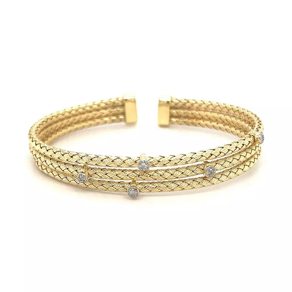 Meshmerise Sterling Silver 1/8 Carat T.W. Diamond Triple Row Station Bracelet, Women's, Size: 7", Gold Tone Product Image