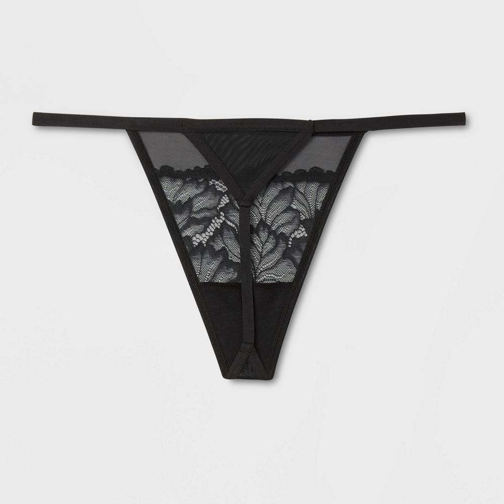 Womens Lace and Mesh String Thong - Auden Black XS Product Image