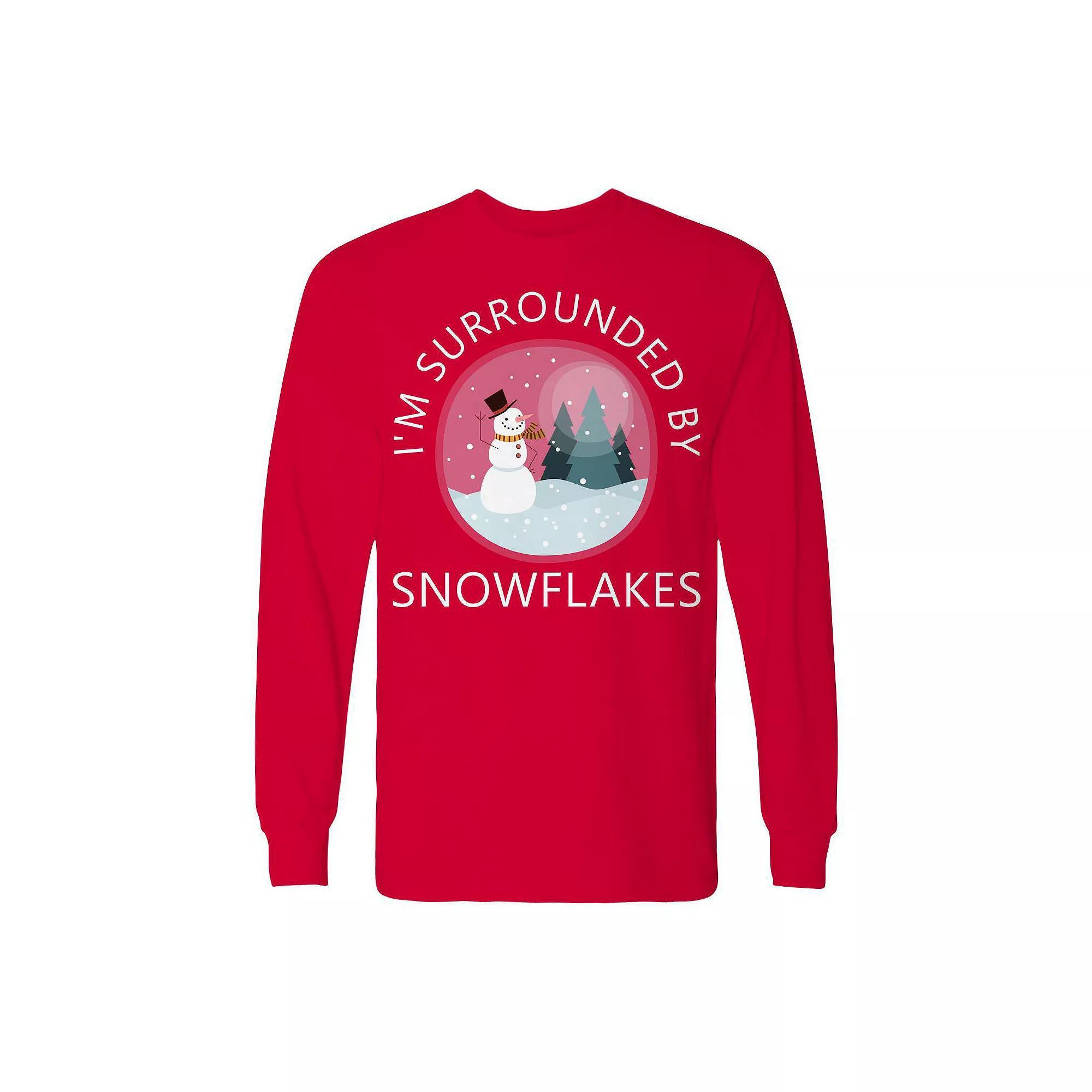 Men's Christmas Surrounded Snowflakes Long Sleeve Graphic Tee, Size: XXL, Irish Green Product Image