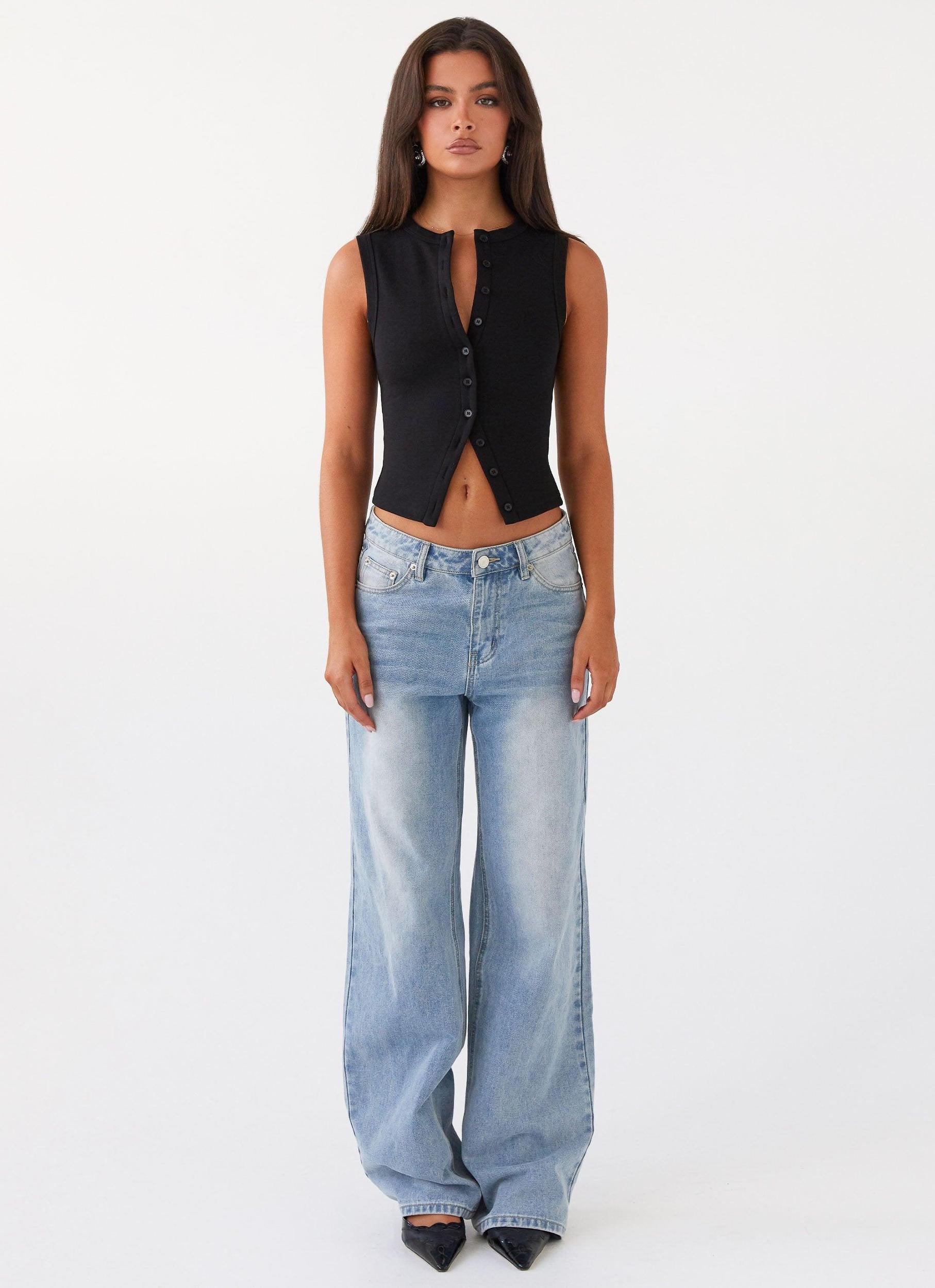 Blair Buttoned Tank Top - Black Product Image