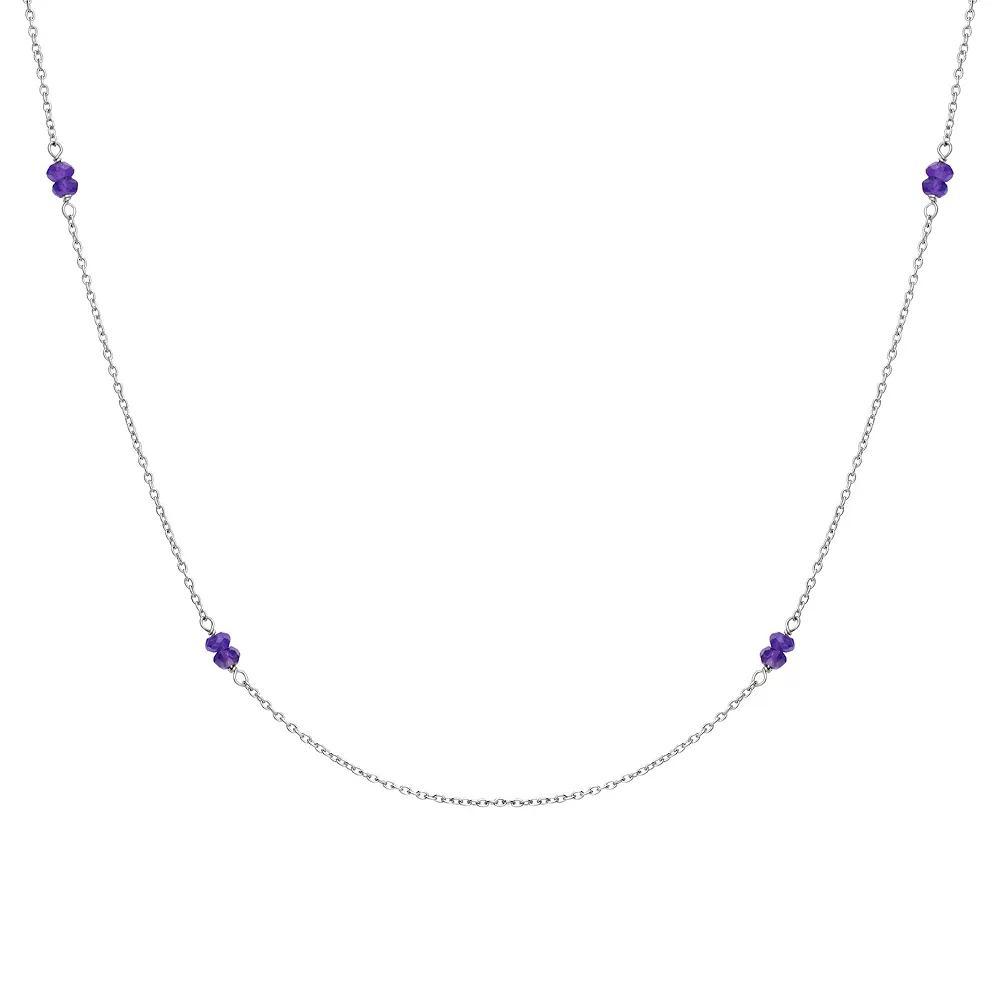 Gemistry Sterling Silver Gemstone Bead Station Necklace, Womens Black Spinel Product Image