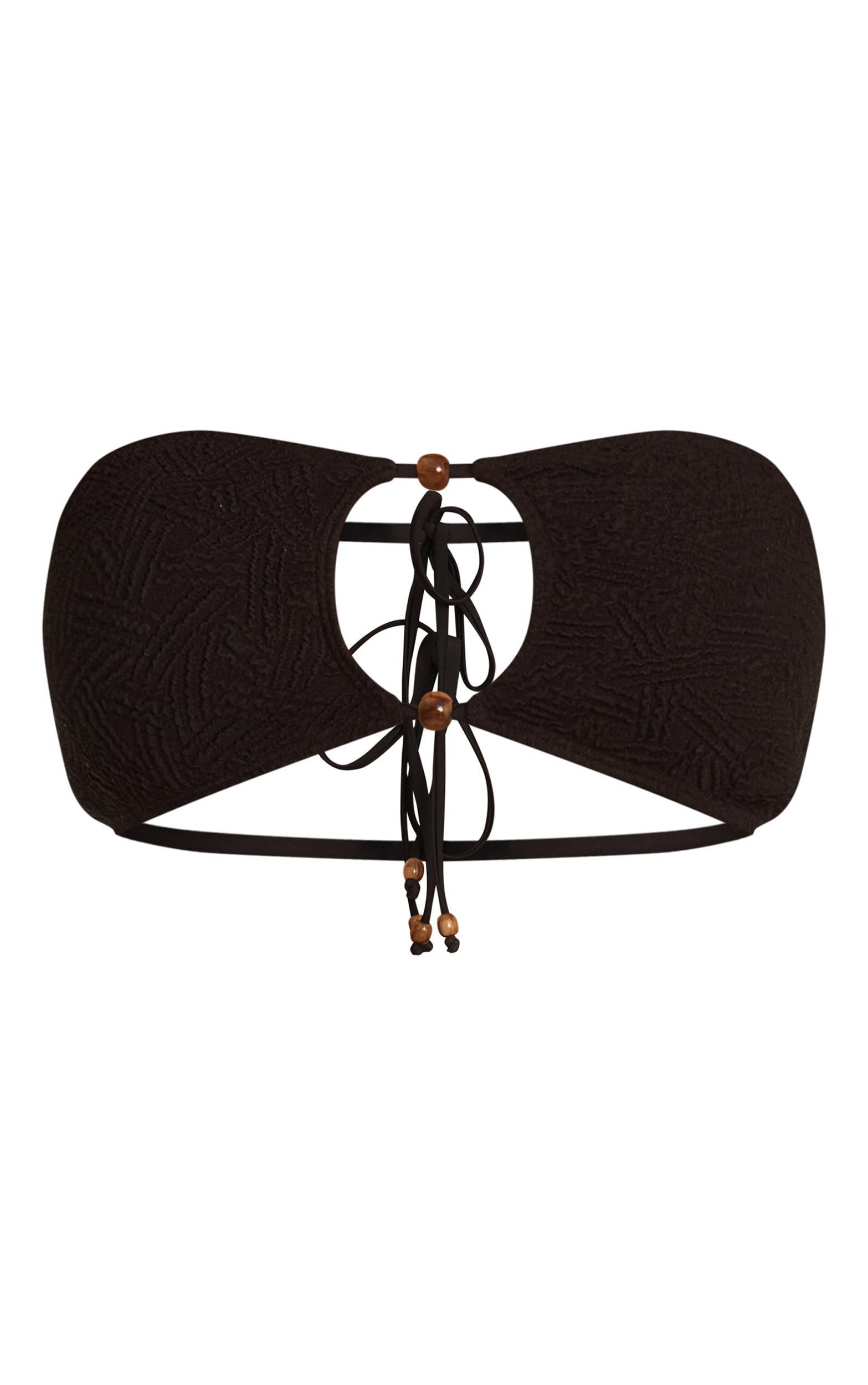 Black Textured Bead Trim Bandeau Bikini Top Product Image