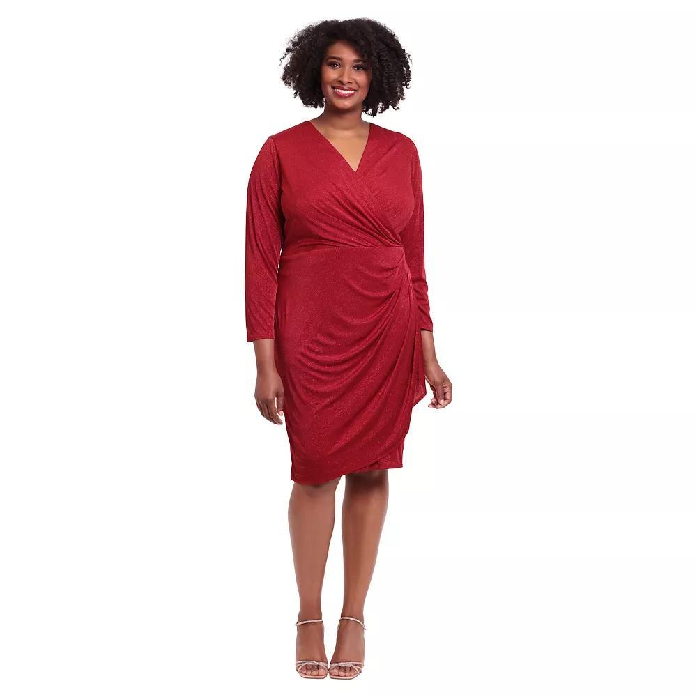 Plus Size London Times Wrap Cascade Dress, Women's, Size: 20 W, Red Product Image