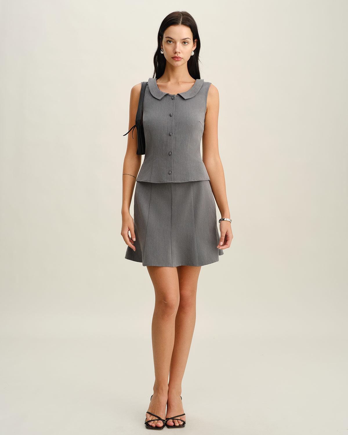 Grey Collared Button Tank Top Product Image