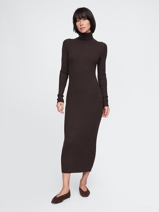 Turtleneck Rib Midi Sweater Dress Product Image