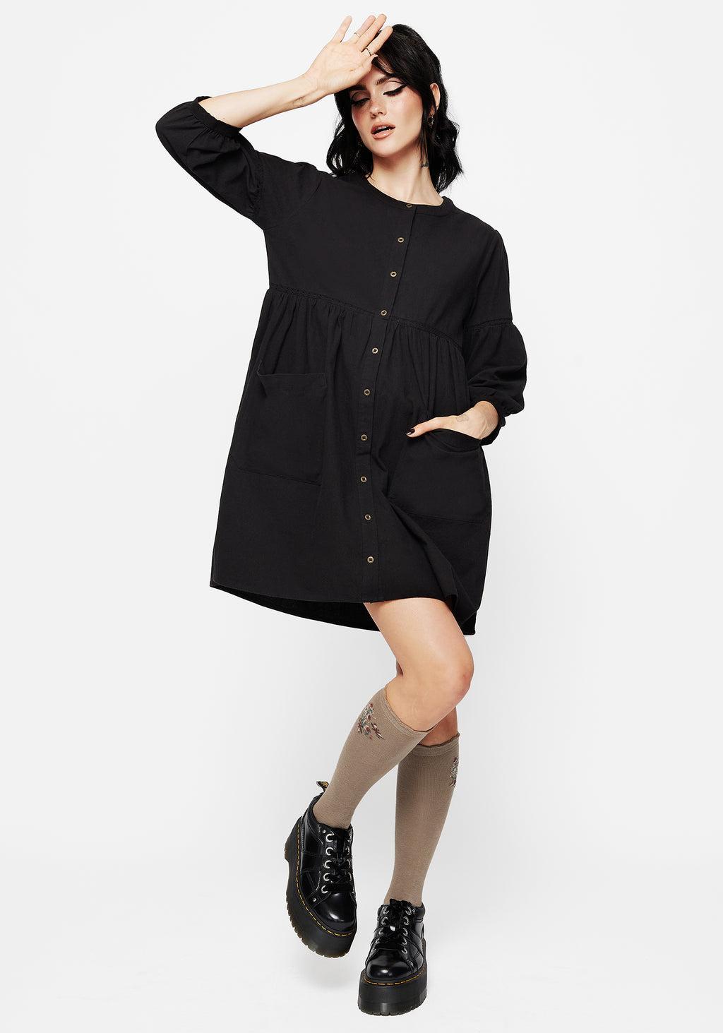 Marigold Cotton Button Up Smock Mini Dress Product Image