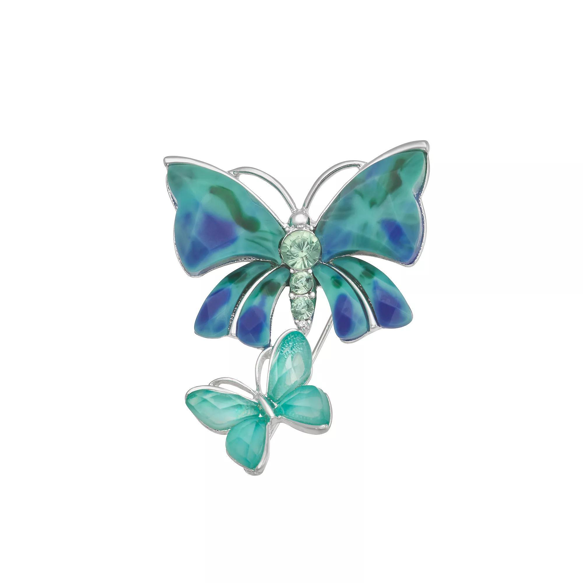 Napier Silver Tone Butterflies Pin, Women's, Green Product Image