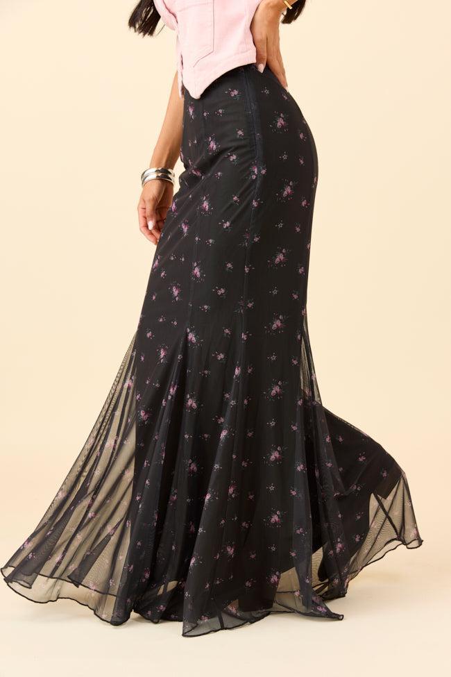 Anna Marie Black Floral Knit Maxi Skirt Product Image