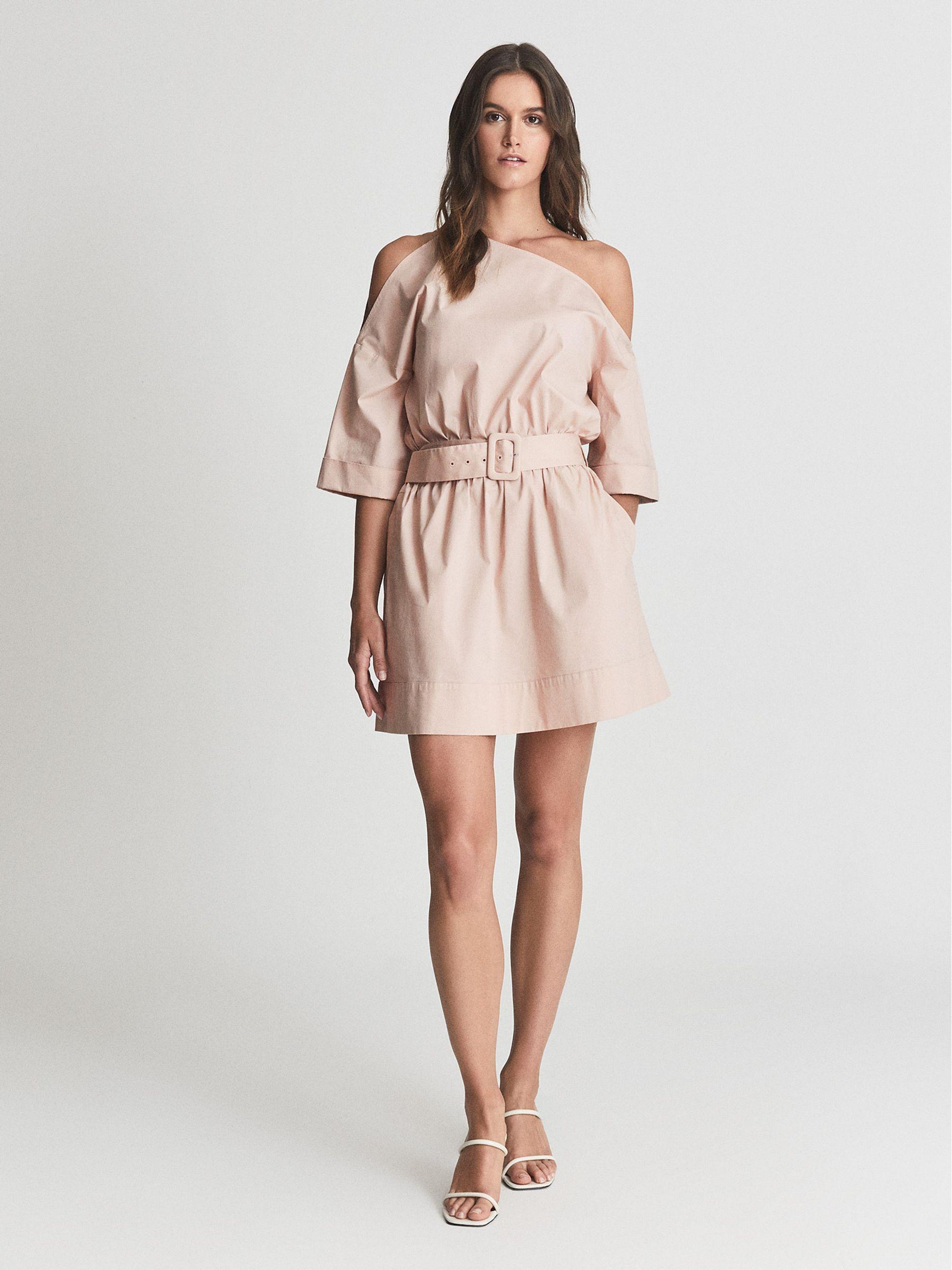 One Shoulder Mini Dress in Nude Product Image