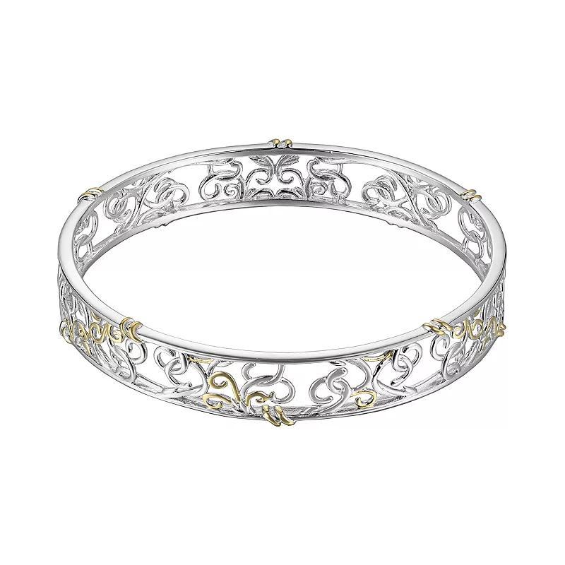 18k Gold Over Silver and Sterling Silver Scrollwork Bangle Bracelet, Women's, Size: 8", Yellow Product Image