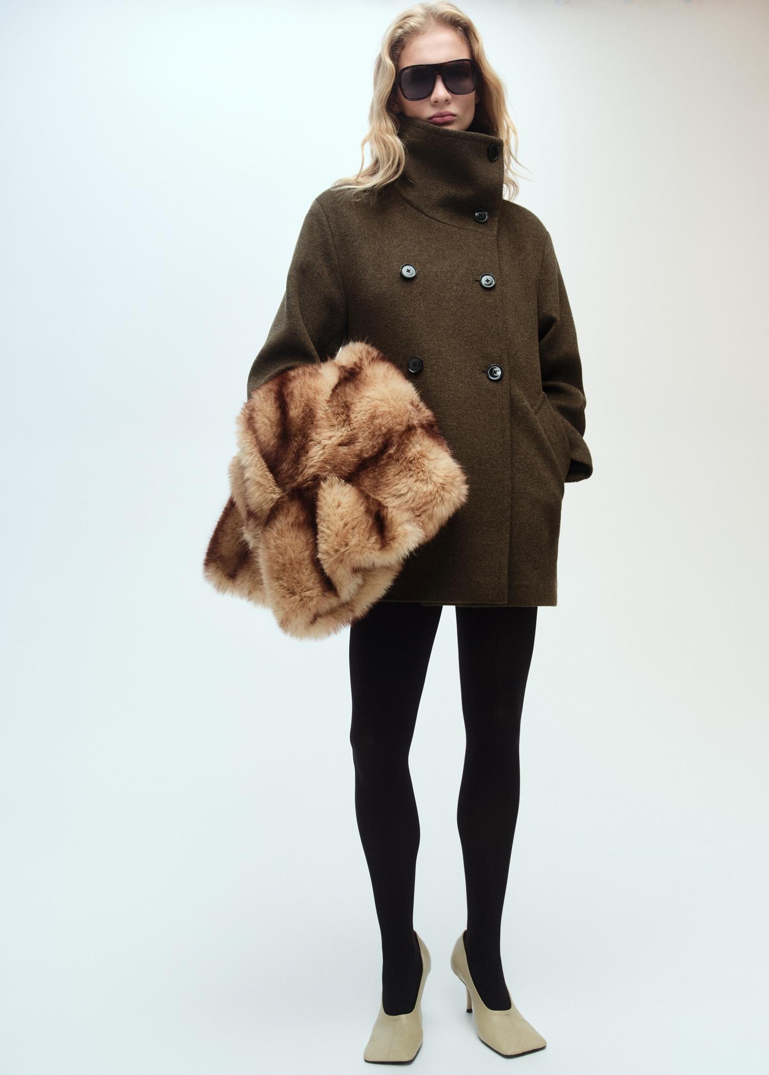 Midi wool coat with wraparound collar - Women | MANGO USA Product Image