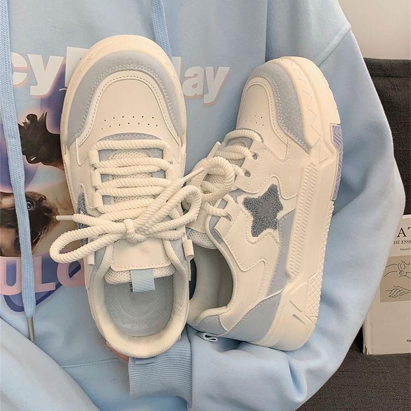 Platform Star Patterned Panel Sneakers Product Image