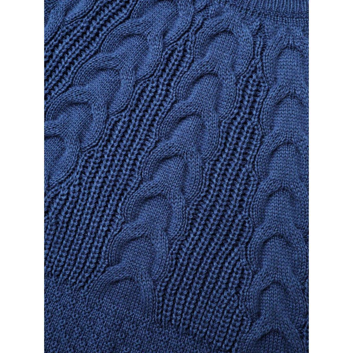 Plus Size Cable Knit Raglan Sleeve Round Neck Pullover Cerulean Women Casual Loose Long Sleeve Round Neck Everyday Pullovers BloomChic 12/L Product Image