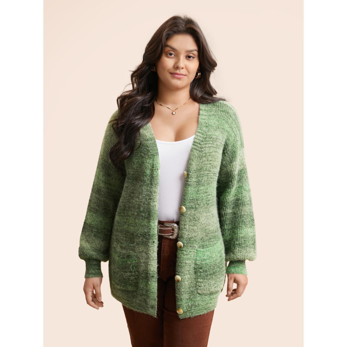 Plus Size Contrast Patched Pocket Drop Shoulder Cardigan Moss Women Casual Loose Long Sleeve Everyday Cardigans BloomChic 22-24/3X Product Image