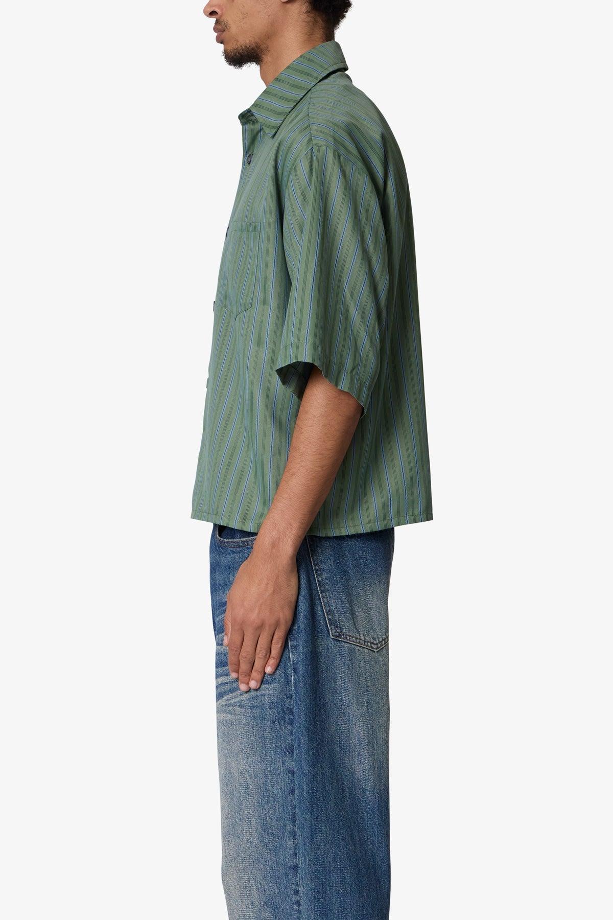 Cropped Striped Pajama Shirt - Green Product Image