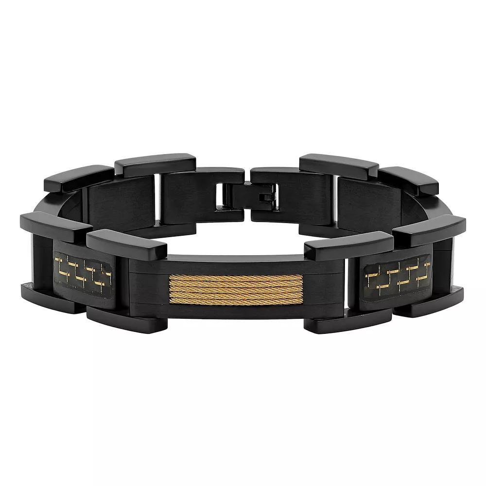 Men's Jewelry Nation Stainless Steel Two-Tone Carbon Fiber Cable Bracelet, Size: 8.75, Two Tone Product Image