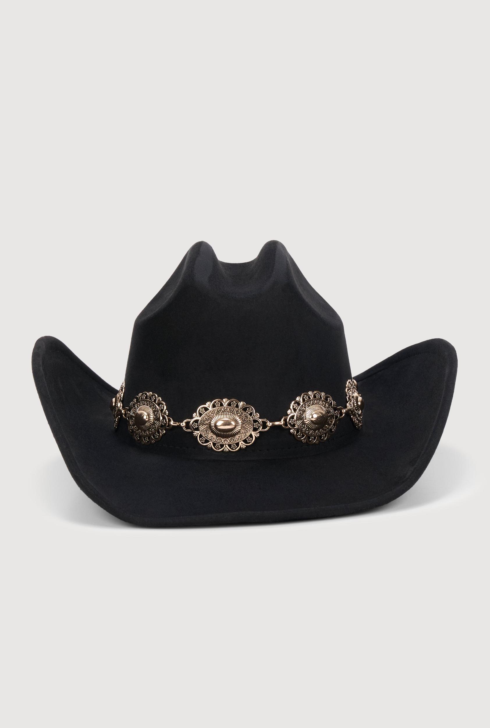 Faux Suede Concho Chain Detail Cowboy Hat Female Product Image