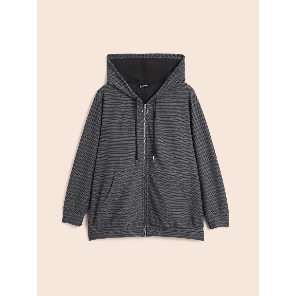 Plus Size Textured O Ring Zipper Hooded Sweatshirt Women DimGray Casual Texture Hooded Everyday Sweatshirts BloomChic 10/M Product Image