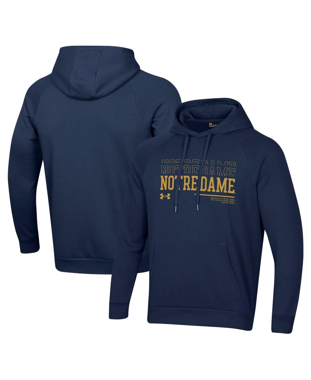 Men's Under Armour Navy Notre Dame Fighting Irish 2024 Sideline Wordmark Rival Pullover Hoodie, Size: Medium, Blue Product Image
